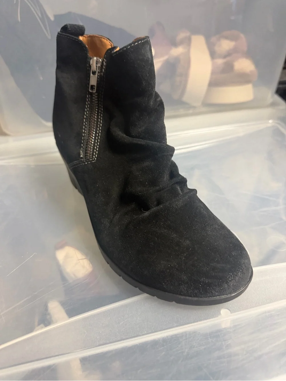 Comfortiva women’s Khele Zip Wedge Ankle Boots Black Nubuck Size 9.5 Wide